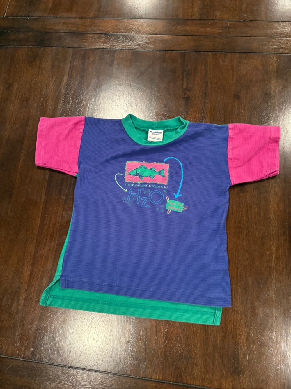 Vintage OshKosh B’gosh Kids Shirt USA Made Colorblock Fish Graphic 90s Size 6